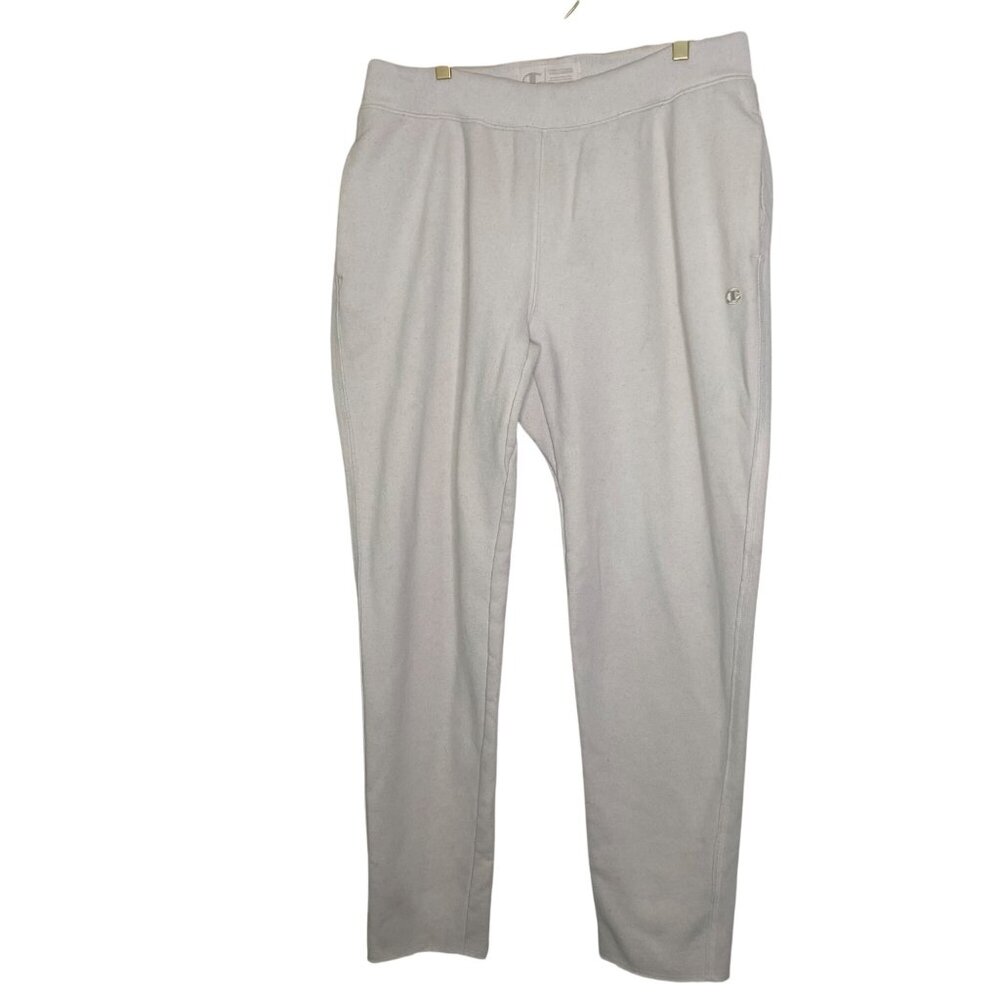 Champion Cotton Blend Reverse Weave Sweatpants Womens Size XL Beige Raw Hem Athl